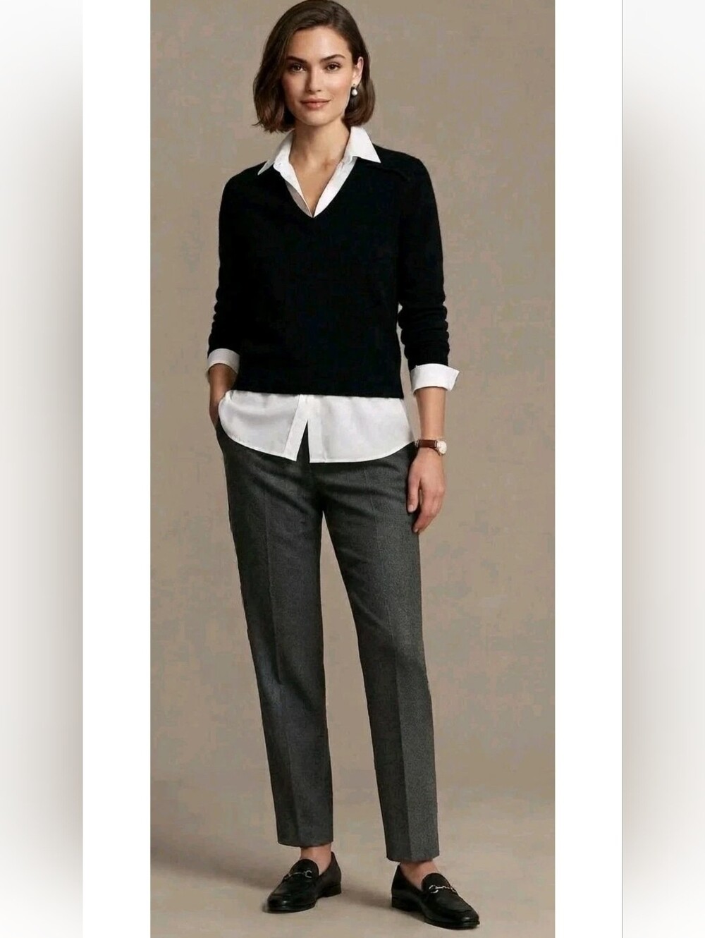 Elie Tahari Black Cashmere Silk Layered Collar Twofer Sweater Blouse V-Neck! S
